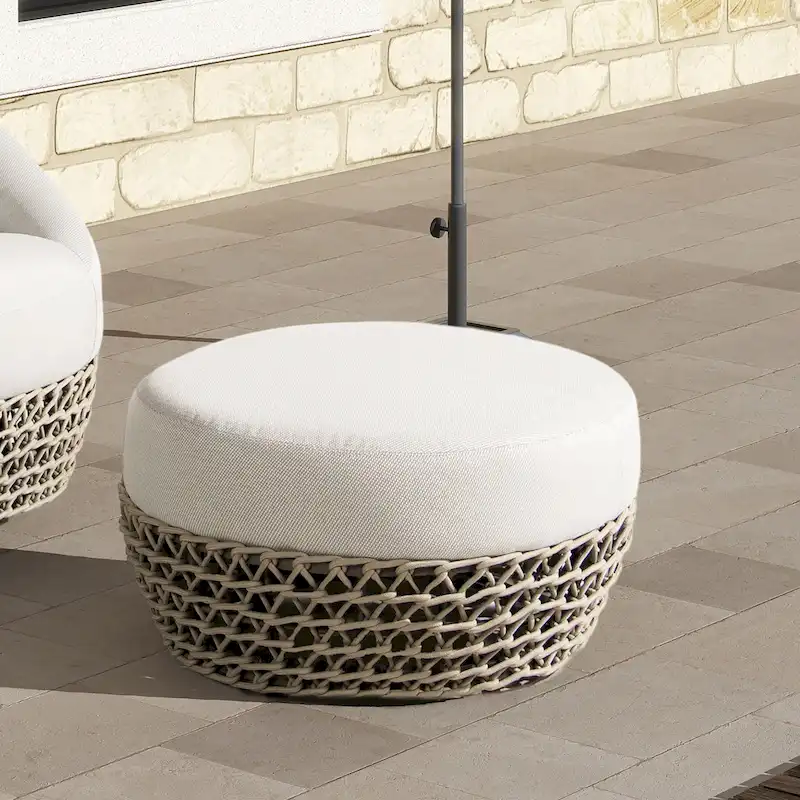 Willow 25 Woven Rope Upholstered Outdoor Patio Ottoman - 25W X 25D X 13.5H