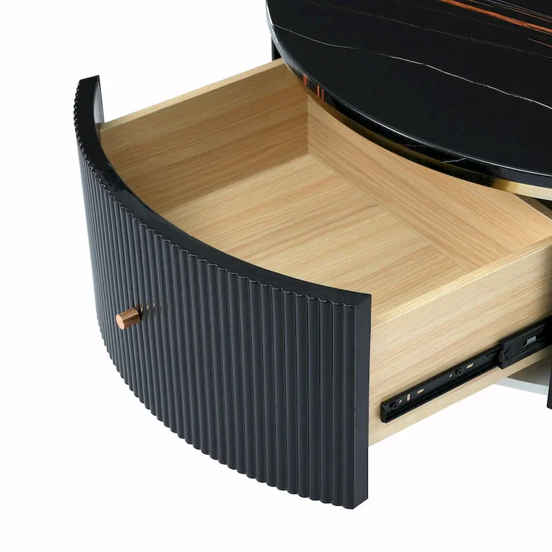 31.5 Modern Round Coffee Table with Large Drawer Storage