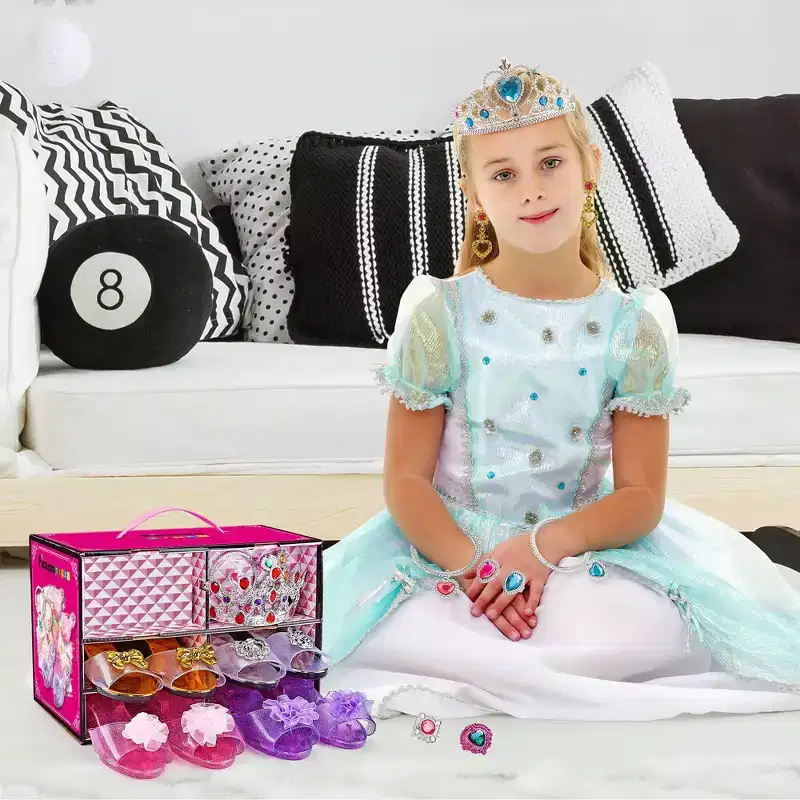 PICASSO-TILES Kids Fairytale Royal Princess Dress Up Toy Set with Tiara, Jewelry, Shoes & Fashion Accessories for Girls