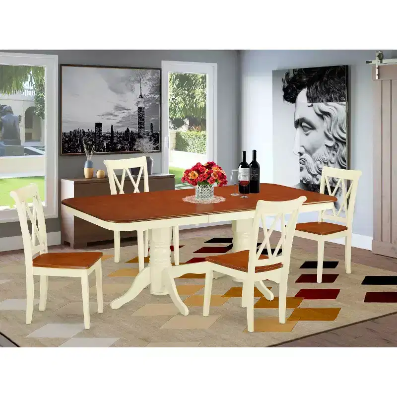 Victorian Dining Set 5Pc Rectangular Table & 4 Chairs - 60/78 Inch Extendable