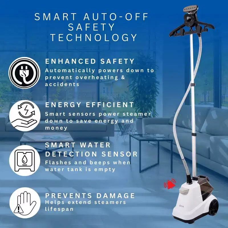 SALAV Commercial-Grade Smart Automatic Shut-off 1800W Standing Garment Steamer White