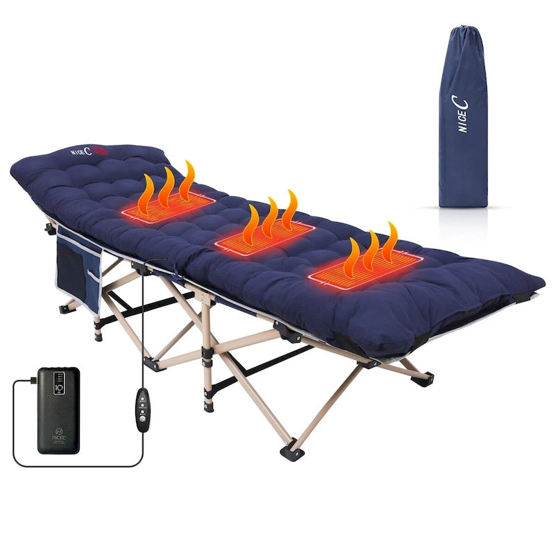 Cot, Camping Cot, Heated Camping cot with 10000mAh Power Bank Heavy Duty Holds 500 Lbs - 74 x 26.5