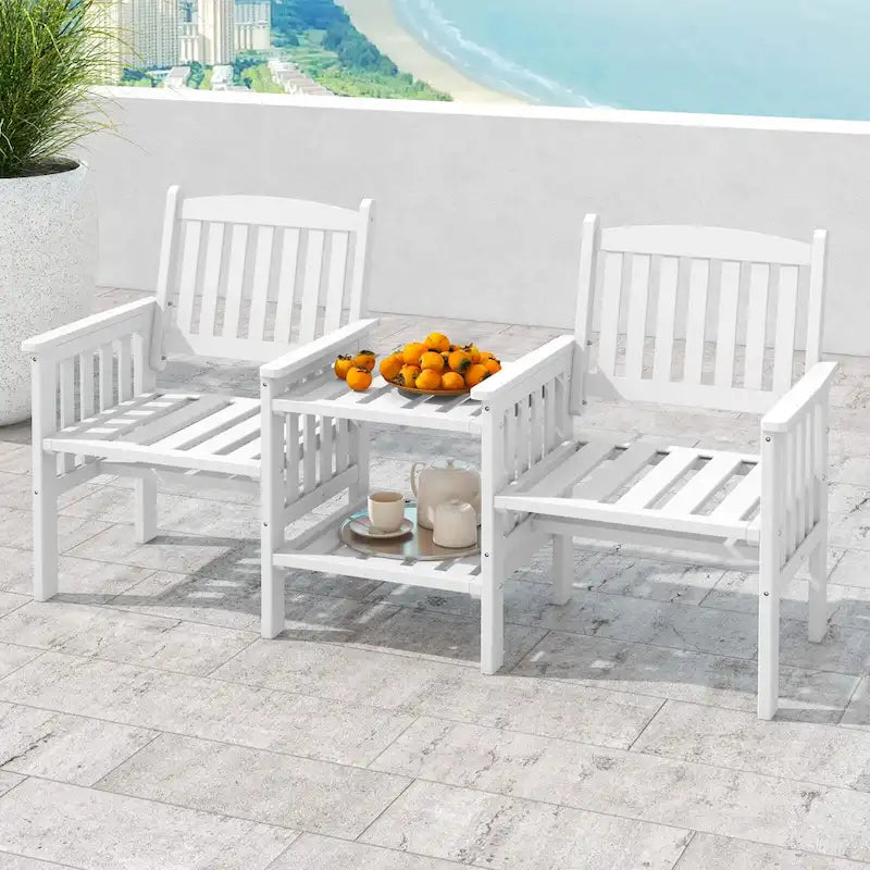 Costway Outdoor Fir Wood Loveseat with 2-Tier Side Table and 1.96 - See Details