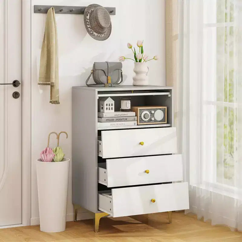 Costway 2PCS 3 Drawer Dresser 37.5 Tall Dresser Chest of Drawers w/ Flip-up Fluted Glass Door