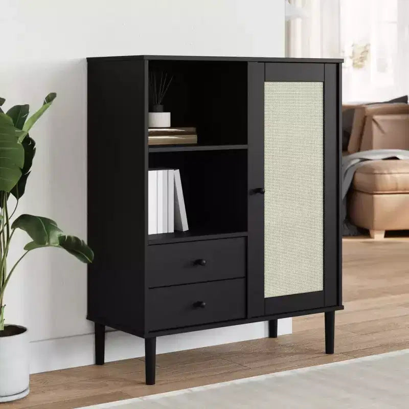 vidaXL SENJA Highboard Tall Storage Side Cabinets Rattan Look Solid Wood Pine