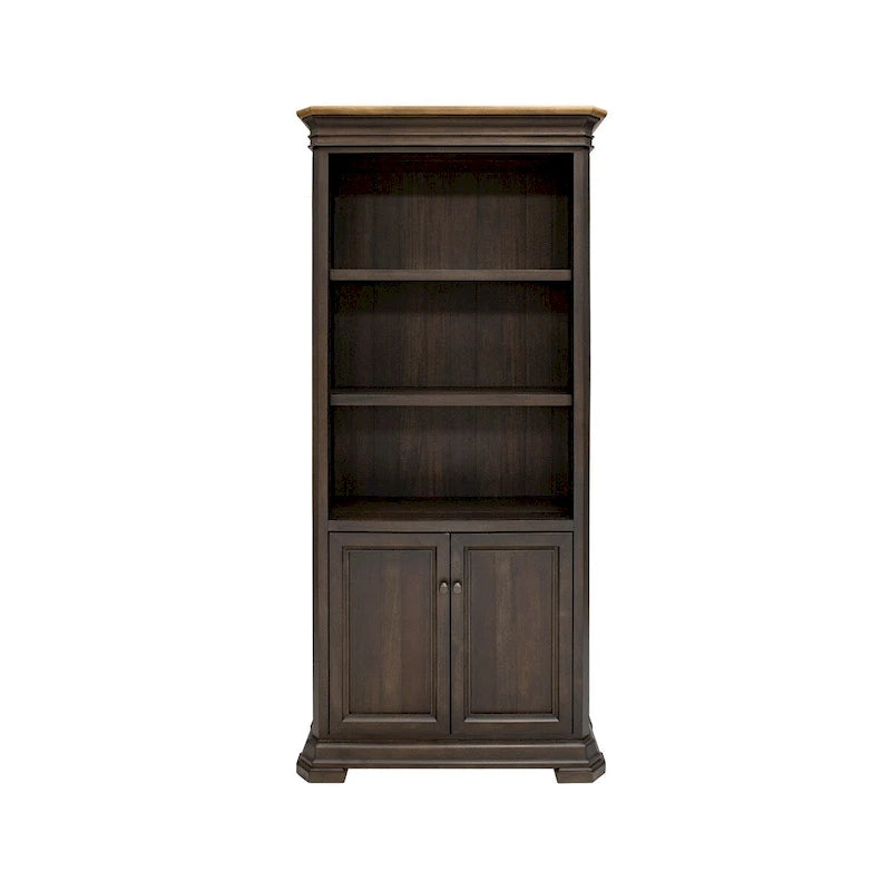Executive Bookcase with Doors, Fully Assembled, Brown