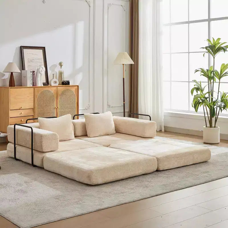 Whisen Convertible Floor Sofa Bed with Fixed-Shape Frame Loveseats Boneless Modular Sectional Chenille Fabric