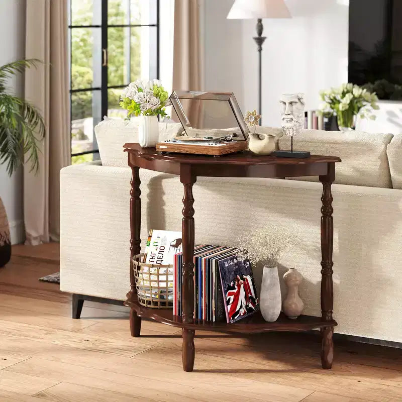 Costway 42 Inch Half Moon Console Table w/Shelf & Rubber Wood Legs for Entrance Hallway