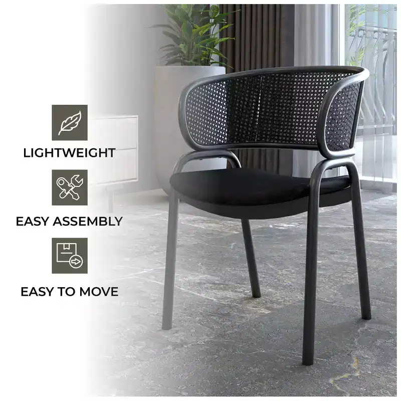 LeisureMod Ervilla Modern Dining Side Chair  Cozy Upholstered Accent Armchair with Black Iron Legs, Kitchen, Dining Room, Cafe, Restaurant Seating