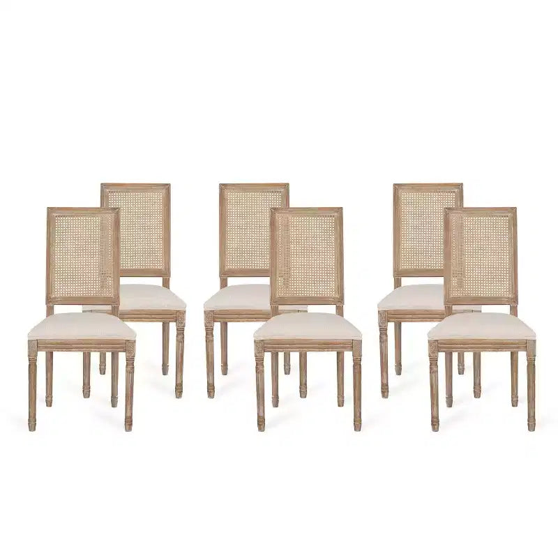 Set of 6 Regina French Country Wood and Cane Upholstered Dining Chairs - Christopher Knight Home