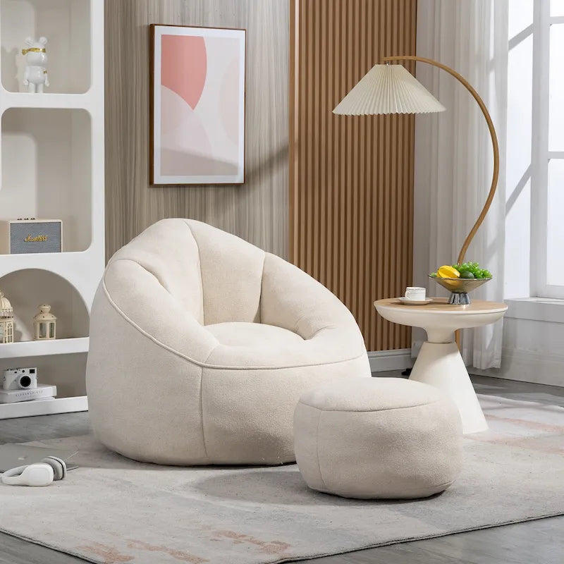Modern Microfiber Accent Chair with Ottoman | Foam Fill | Beige | Indoor | Lightweight