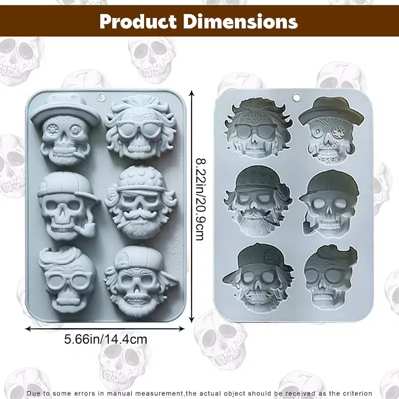 JDICTION Christmas Skull Silicone Mold 6-Cavity, Baking Mold for Spooky Cookies, Chocolate, Candy, Cupcakes, Ice Cube, Party Decorations