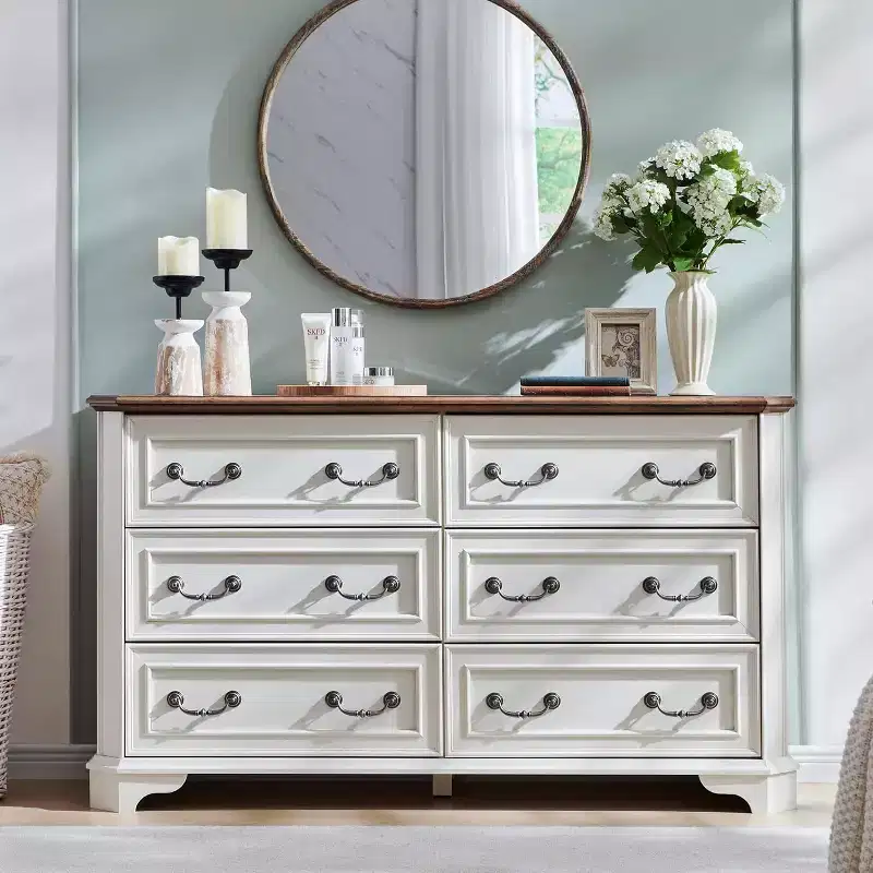 SinCiDo 6 Drawers Dresser for Bedroom, Farmhouse Wood Rustic Chest of Drawers, 54 W Vintage Dressers for Living Room