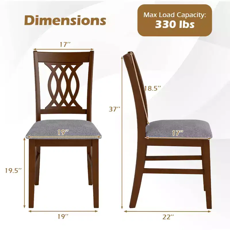 Costway Dining Chairs Set of 2 w/Padded Seat Hollowed Backrest & Rubber Wood Frame