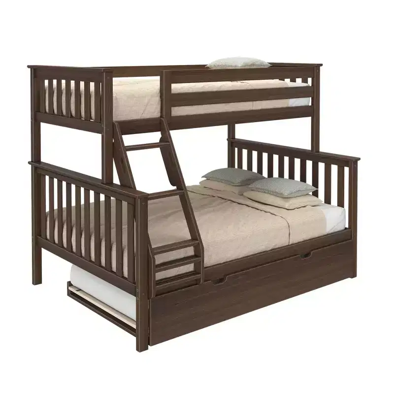 Max & Lily Solid Wood Bunk Bed, Twin over Full with Storage Trundle and Ladder for Kids