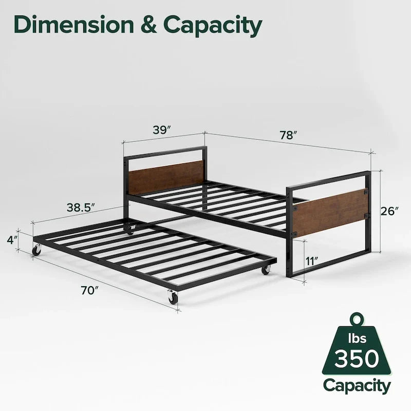Priage by ZINUS Brown Bamboo and Metal Daybed with Trundle