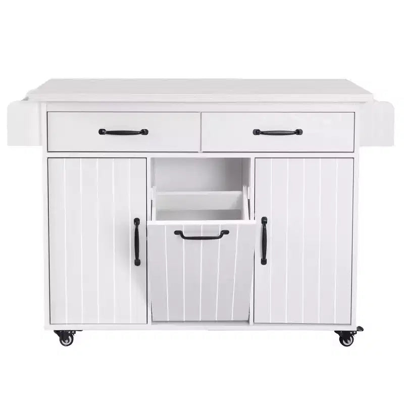 HomyCasa Kitchen Island Cart with Tilt-Out Trash Storage and Rolling Wheels, White