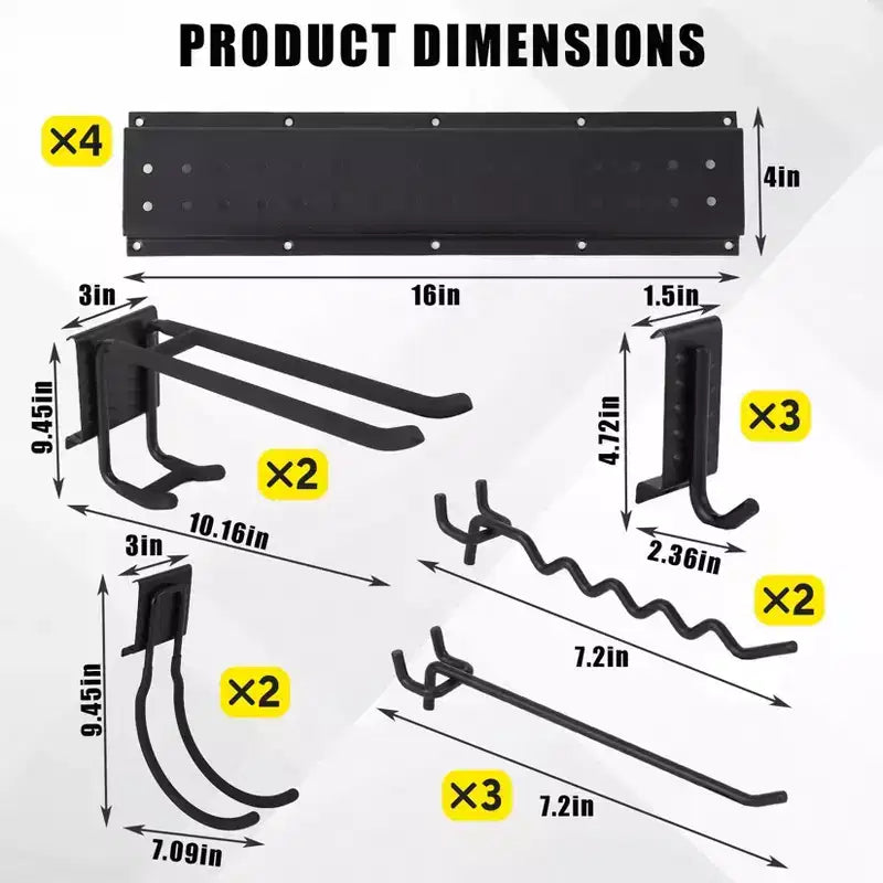 Tool Organizer, Garage Organizer  66 16 Pcs Heavy-Duty Wall Mount Garden Tool Storage with 12 Adjustable Hooks