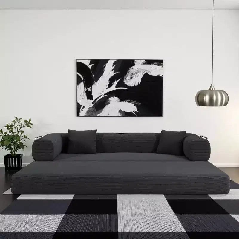 MooxvMoo 79 Modular Sectional Sofa Bed Convertible, Pudding Floor Sofa, Compression Sleeper for Living Room Bedroom, Gray