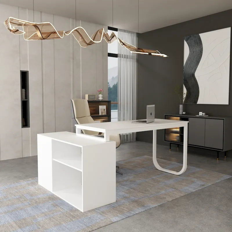 55-inch L Shaped Office Computer Desk with Drawers