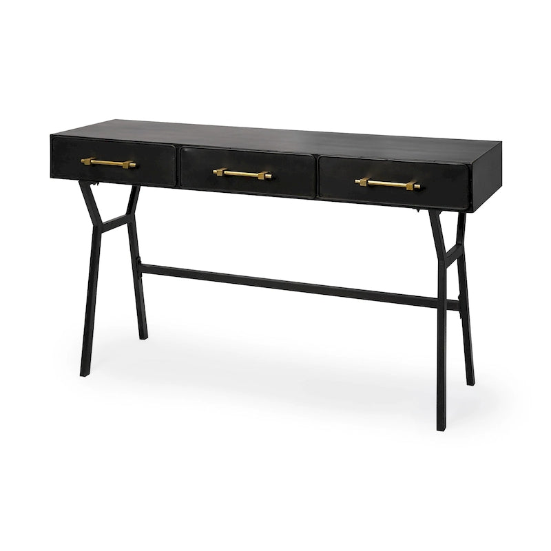 Black & Gold Metal 3-Drawer Writing Desk, 1-Person