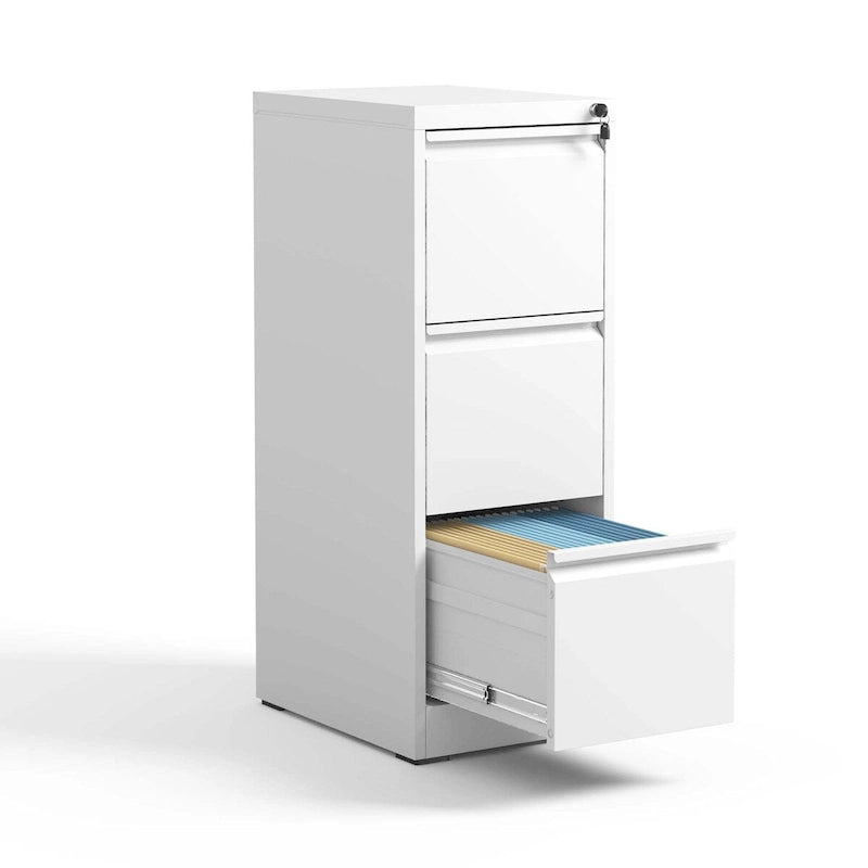 3-Drawer Steel Vertical File Cabinet with Lock, White & Black