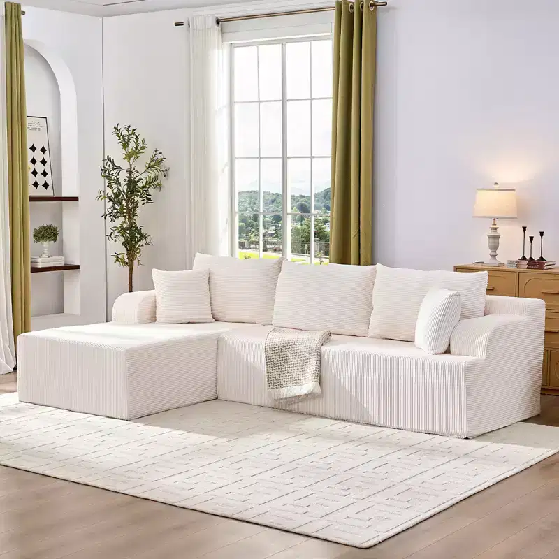 Mjkone 2-Pcs Free Combination Modular Sectional Sofas with Deep Seat,Corduroy L-Shaped Sofa with Chaise Lounge