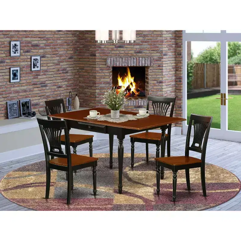 Kitchen Table Set with 4 Chairs - Wooden Dining Room Set - Black & Cherry Finish - 5 Piece Table Set
