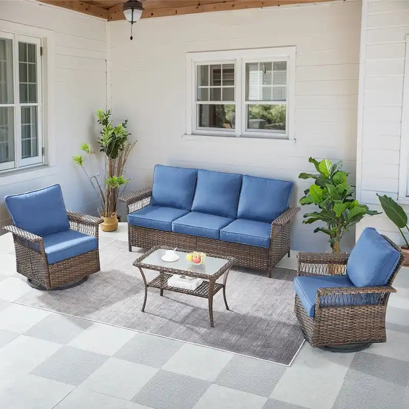 Gymojoy Patio Sectional Outdoor Sofa with Swivel Chair Table - Brown