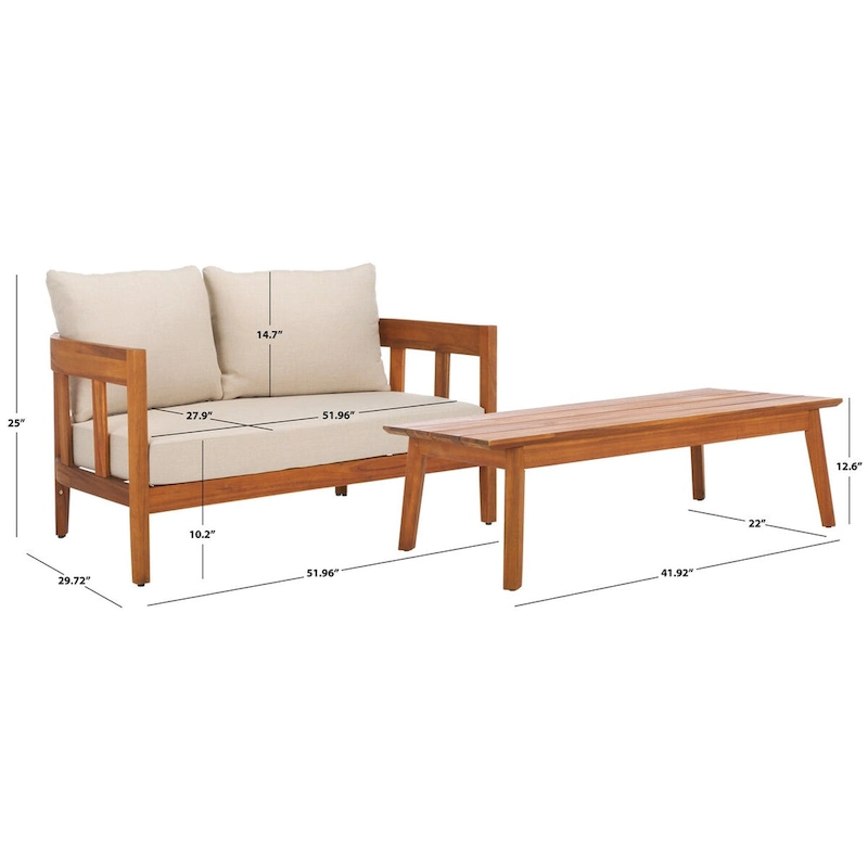 SAFAVIEH Outdoor Living Owen Bench with Table - 52Wx30Dx25H