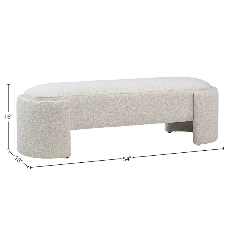 Boucle Round Bench with Half-Bezel Foot, Off-White